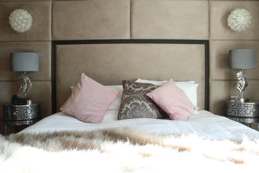 Bed, pillows and headboard